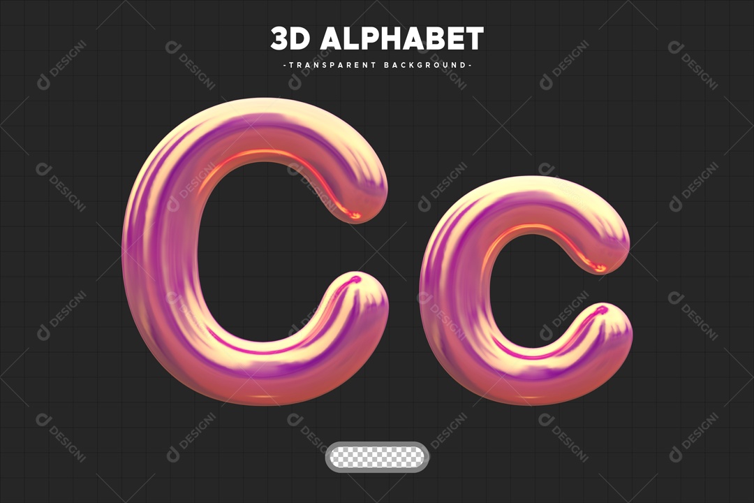 Letra C Elemento 3D Rosa para Composição PSD