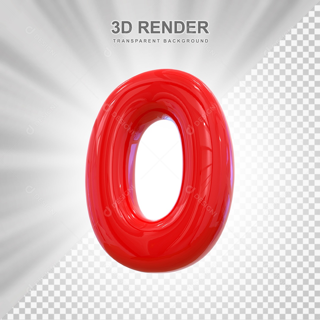 Número 0 Elemento 3D Vermelho para Composição PSD