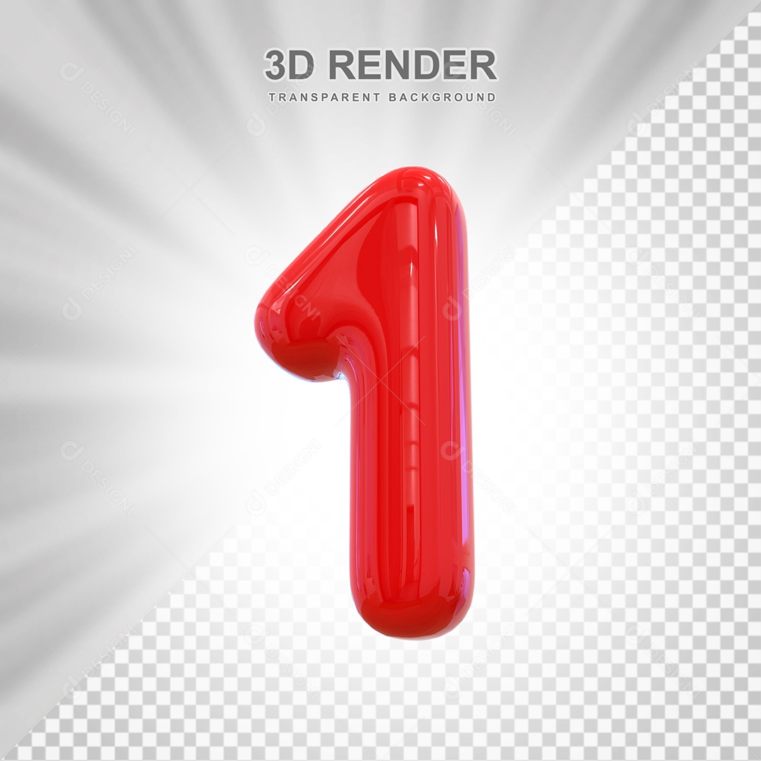 Número 5 Elemento 3D Vermelho para Composição PSD