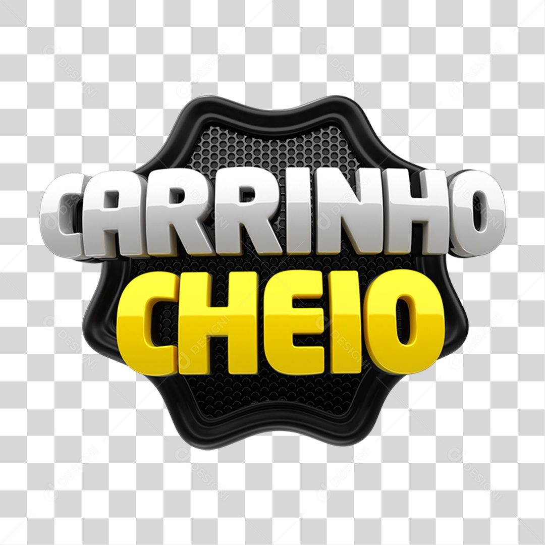 Selo 3D Carrinho Cheio Preto e Amarelo para Composição PNG Transparente