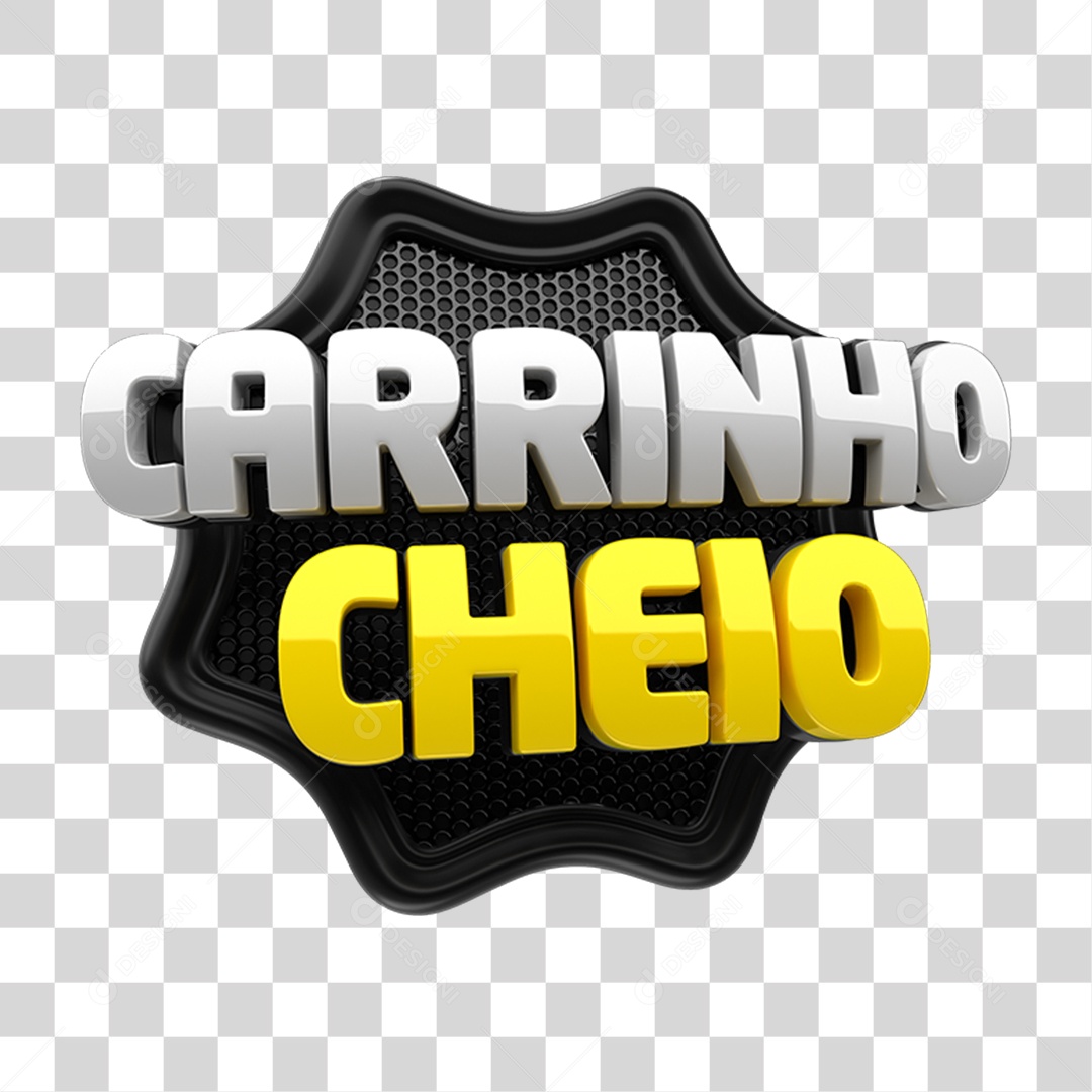 Carrinho Cheio Selo 3D Preto e Amarelo para Composição PNG Transparente