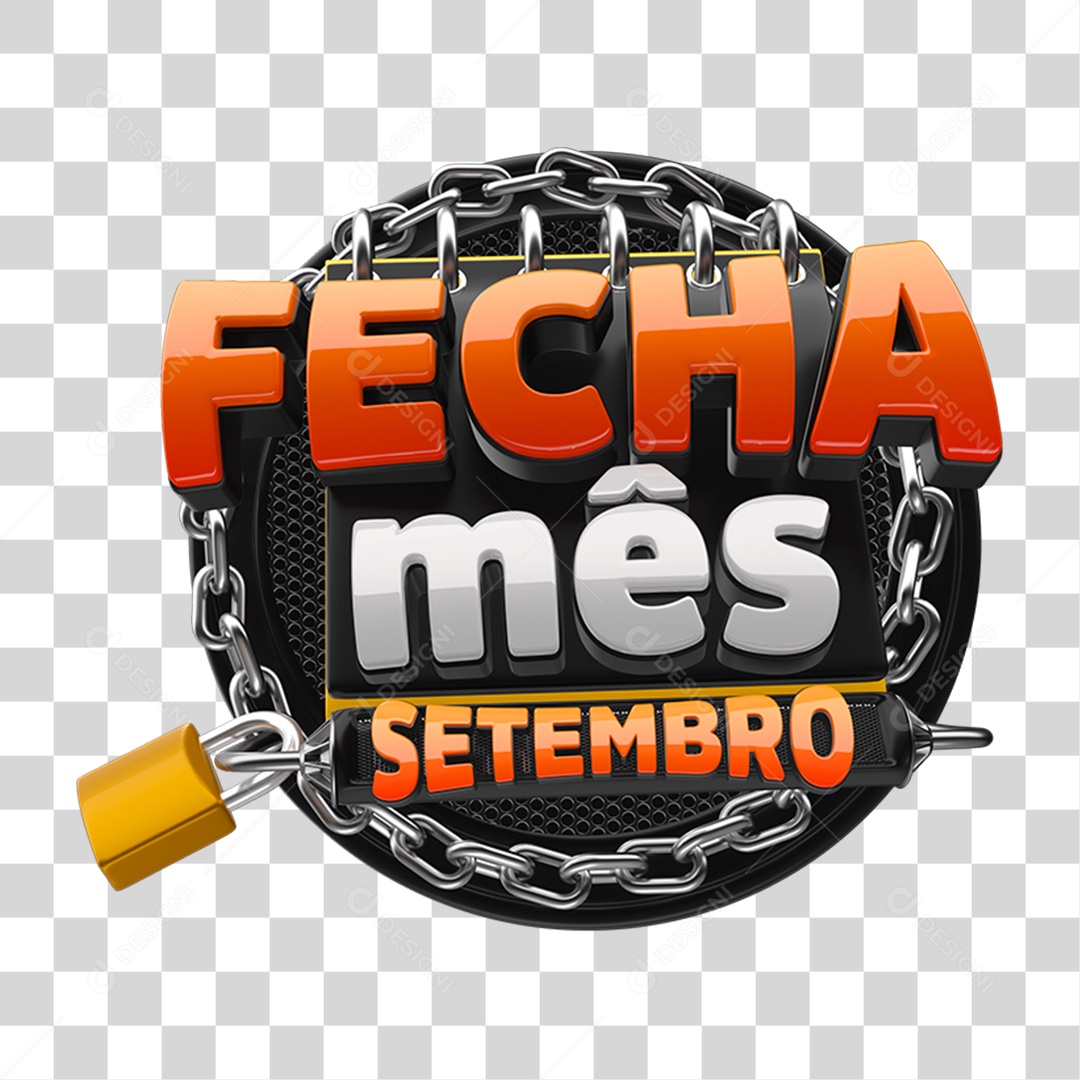 Selo 3D Fecha Mês Setembro Laranja e Preto para Composição PNG Transparente