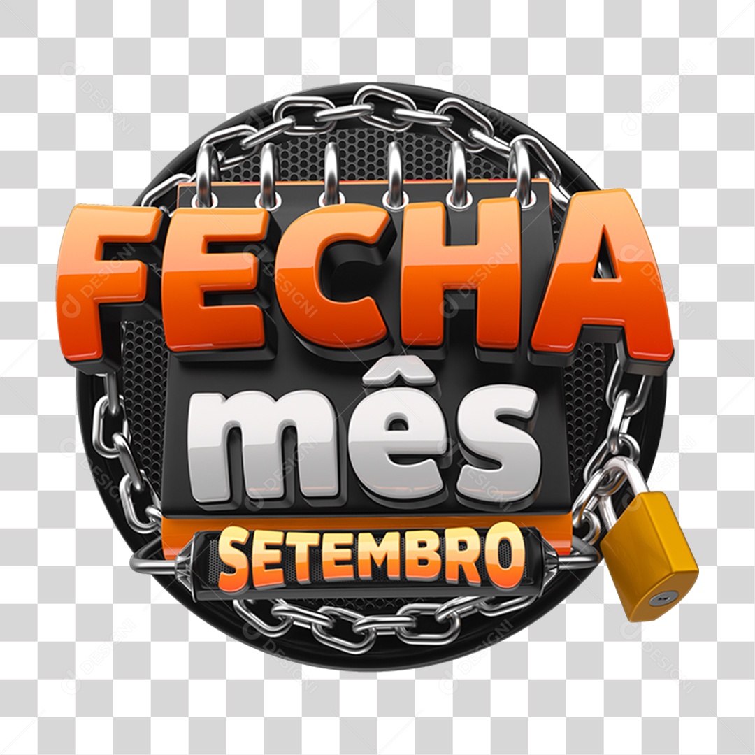 Fecha Mês Setembro Selo 3D Laranja e Preto para Composição PNG Transparente