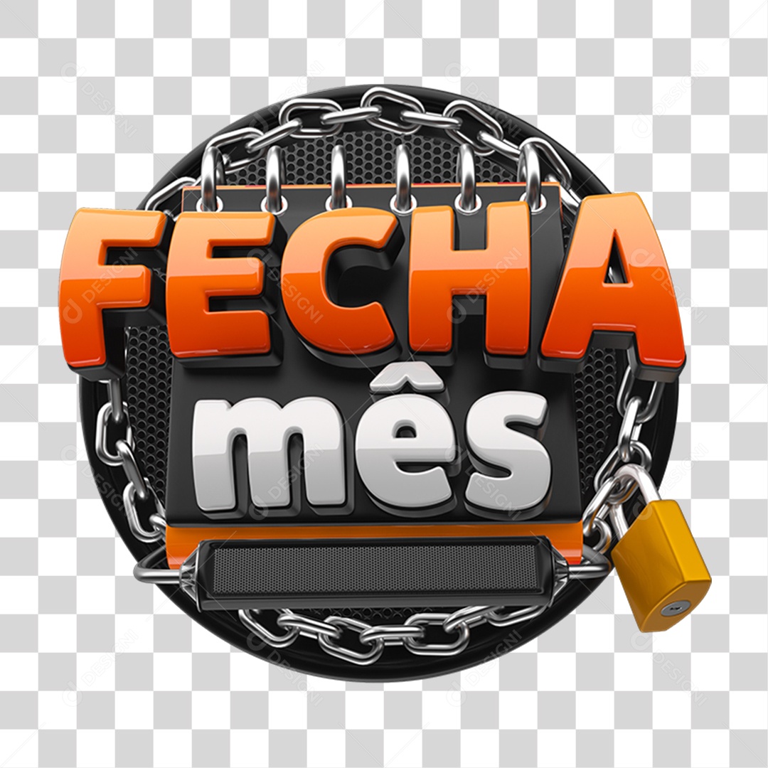 Fecha Mês Selo 3D Laranja e Preto para Composição PNG Transparente