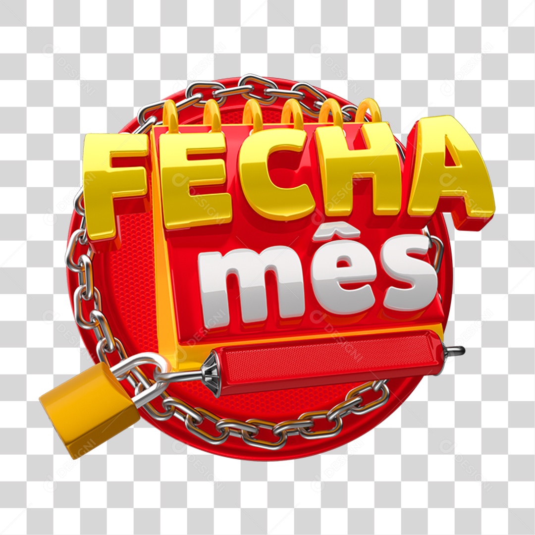Fecha Mês Selo 3D Amarelo e Vermelho para Composição PNG Transparente
