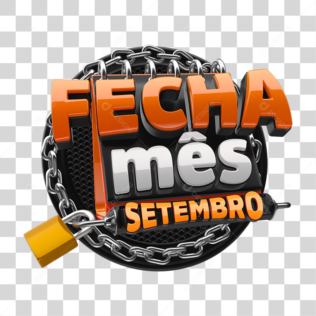 Fecha Mês Setembro Selo 3D Laranja e Preto para Composição PNG Transparente
