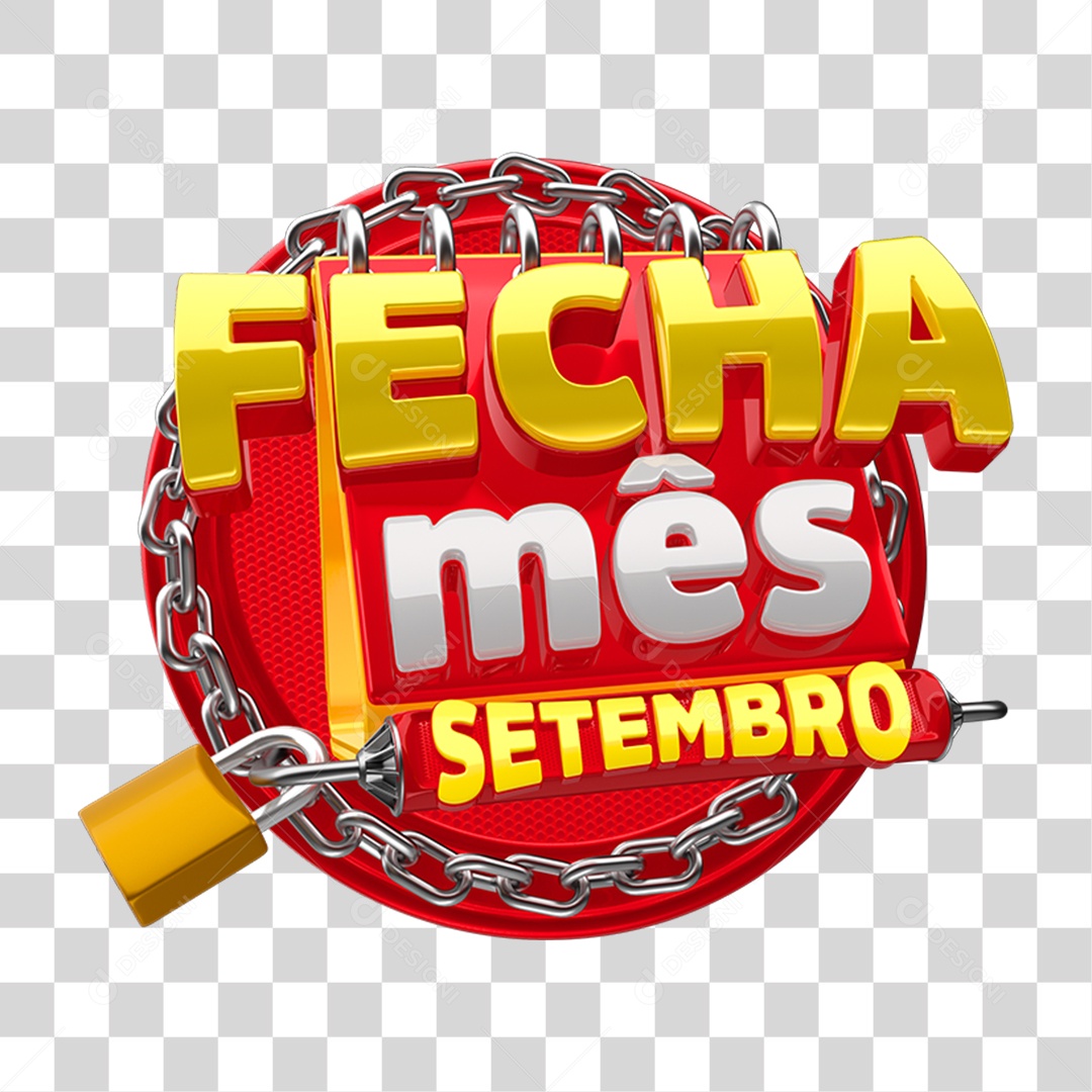 Fecha Mês Setembro Selo 3D Amarelo e Vermelho para Composição PNG Transparente