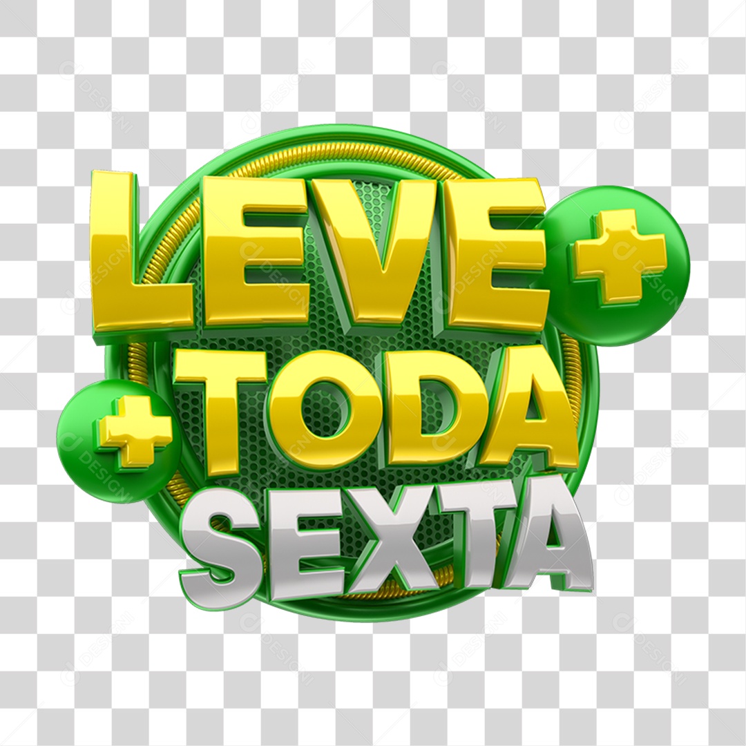 Leve Mais Toda Sexta Selo 3D Amarelo e Verde para Composição PNG Transparente