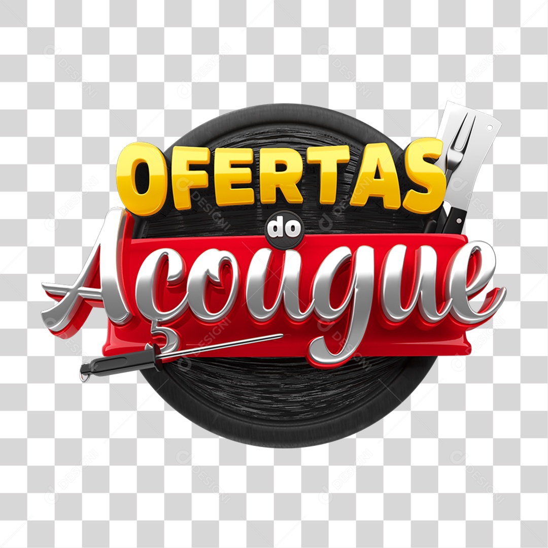 Selo 3D Ofertas do Açougue para Composição PNG Transparente