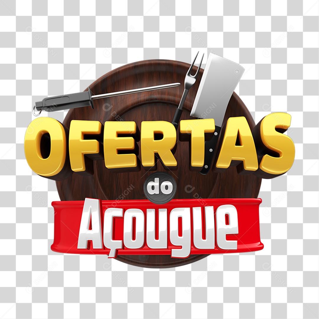 Ofertas do Açougue Selo 3D Vermelho e Branco para Composição PNG Transparente