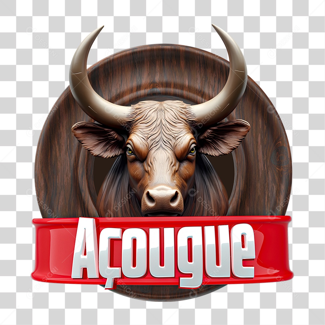 Açougue Selo 3D Vermelho e Branco para Composição PNG Transparente