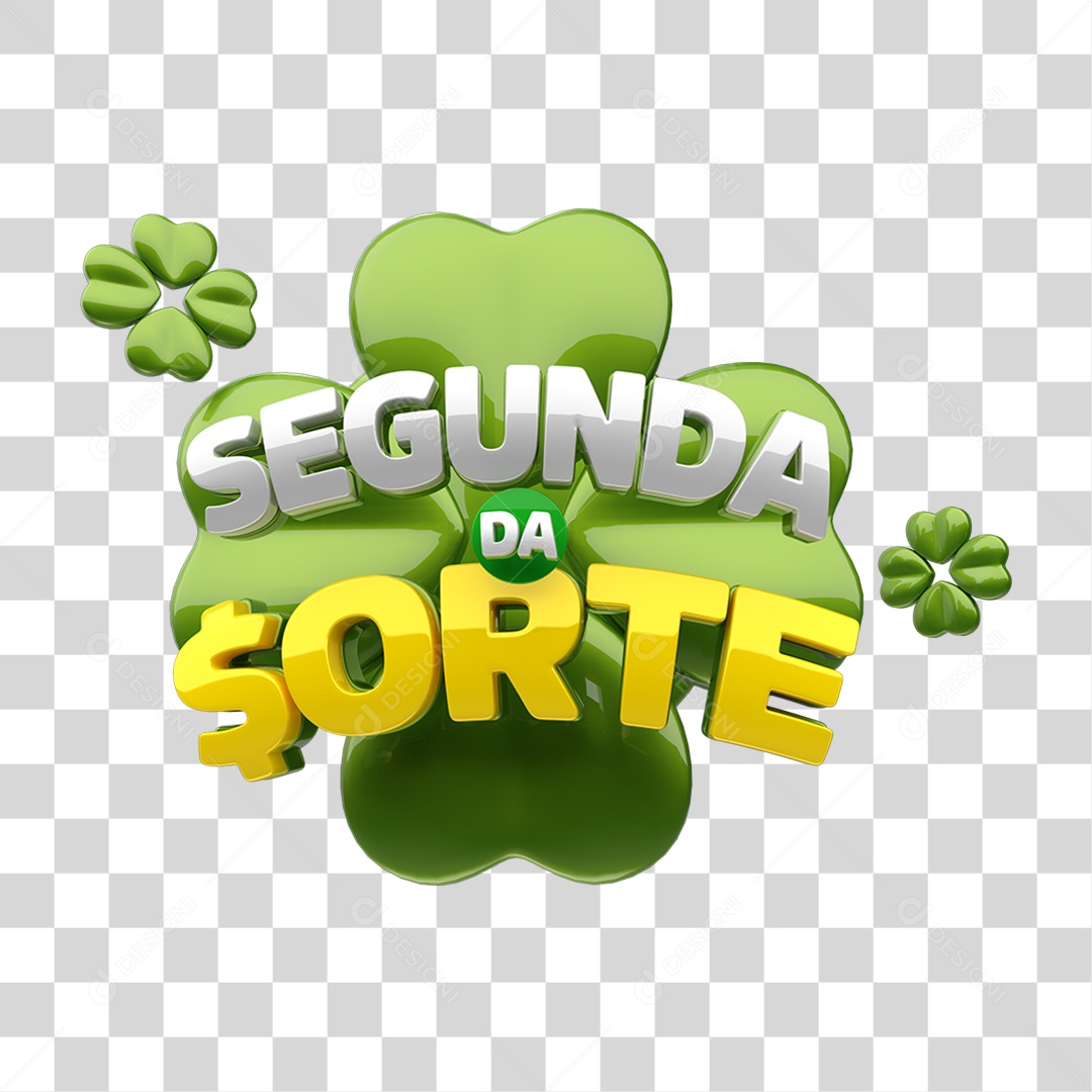 Segunda da Sorte Selo 3D Verde e Amarelo para Composição PNG Transparente