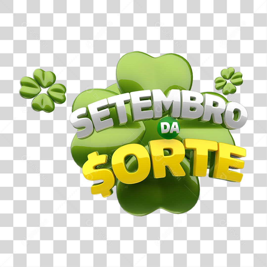Setembro da Sorte Selo 3D Verde e Amarelo para Composição PNG Transparente