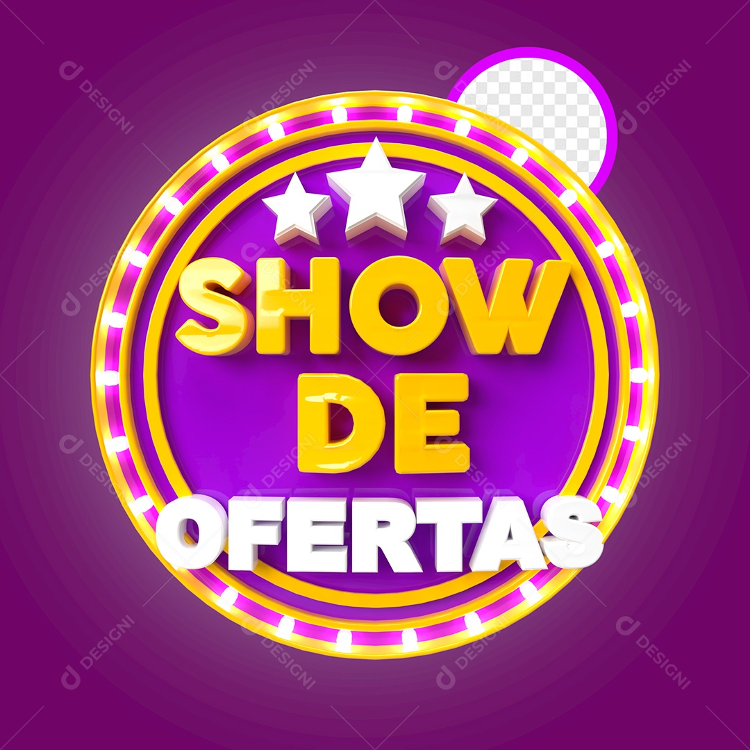 Selo 3D Show de Ofertas Com Luz Roxo Para Composição PSD