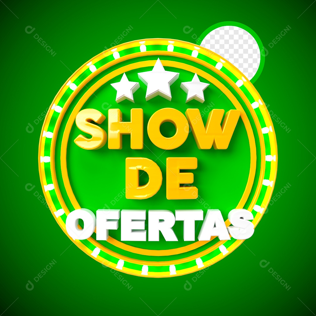 Selo 3D Show de Ofertas Com Luz Verde Para Composição PSD