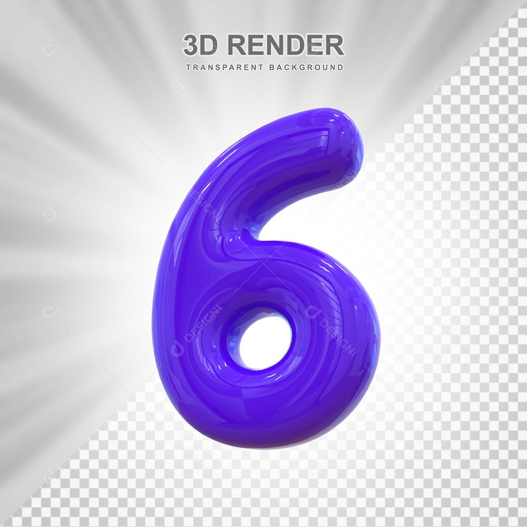 Número 6 Elemento 3D Roxo para Composição PSD