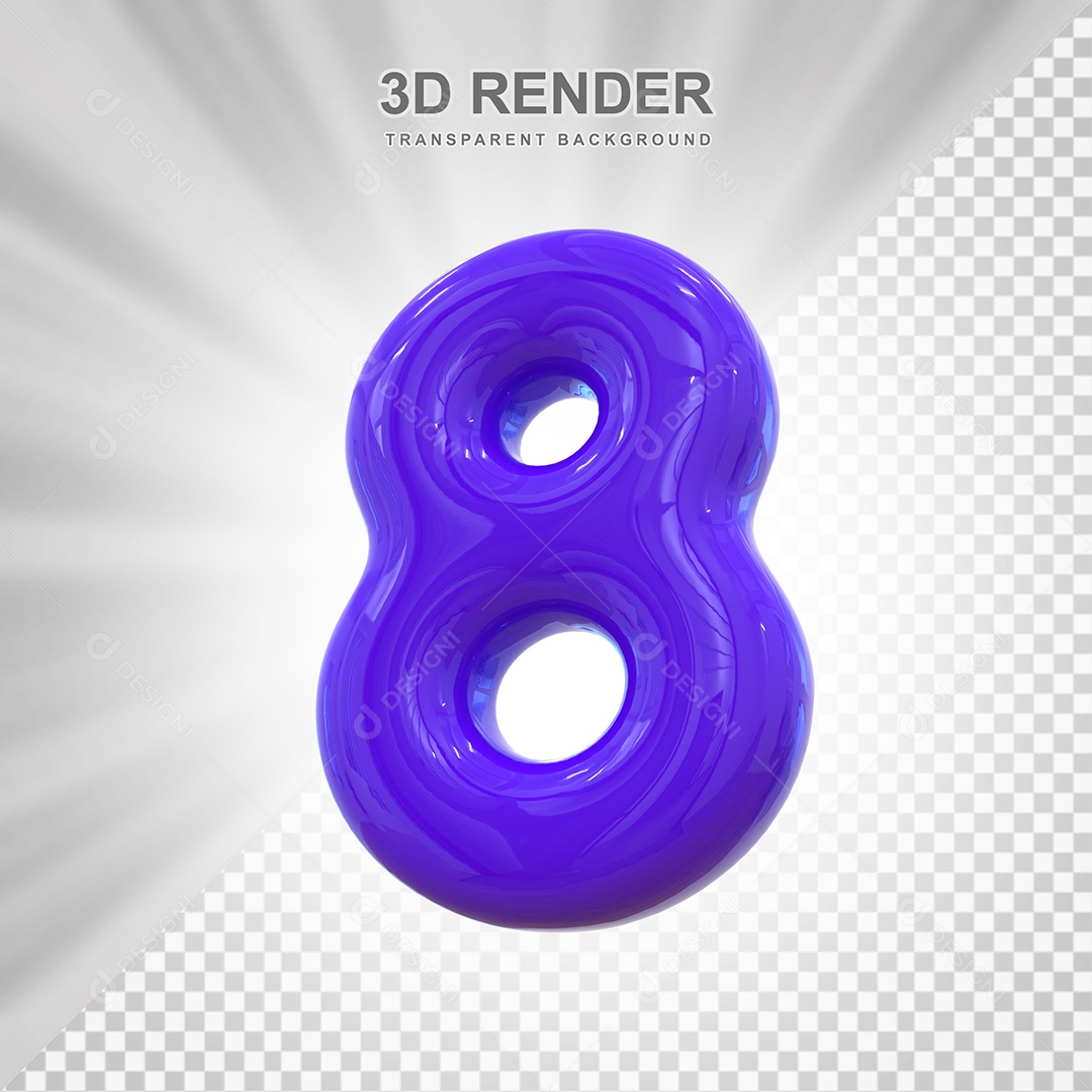 Número 8 Elemento 3D Roxo para Composição PSD