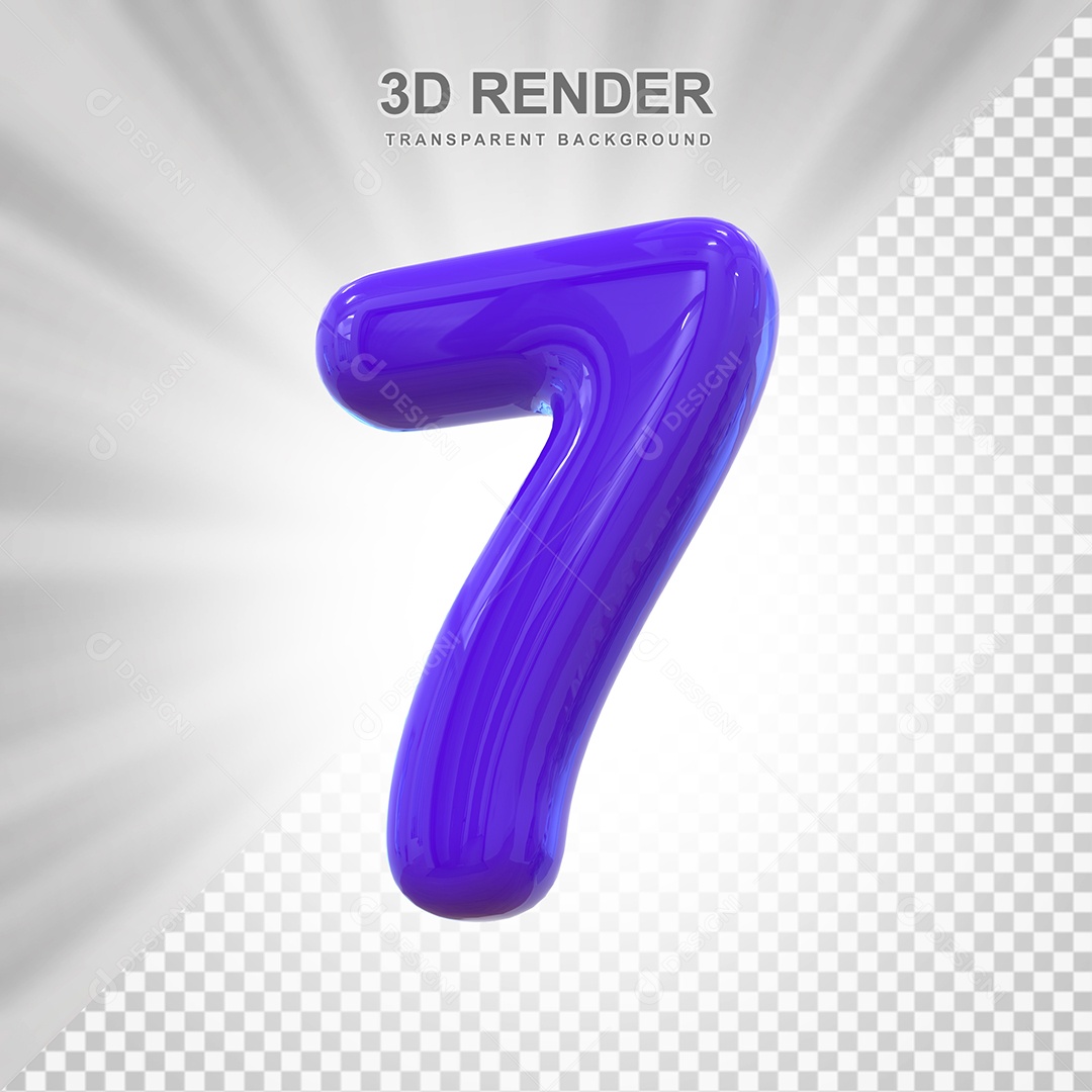 Número 7 Elemento 3D Roxo para Composição PSD