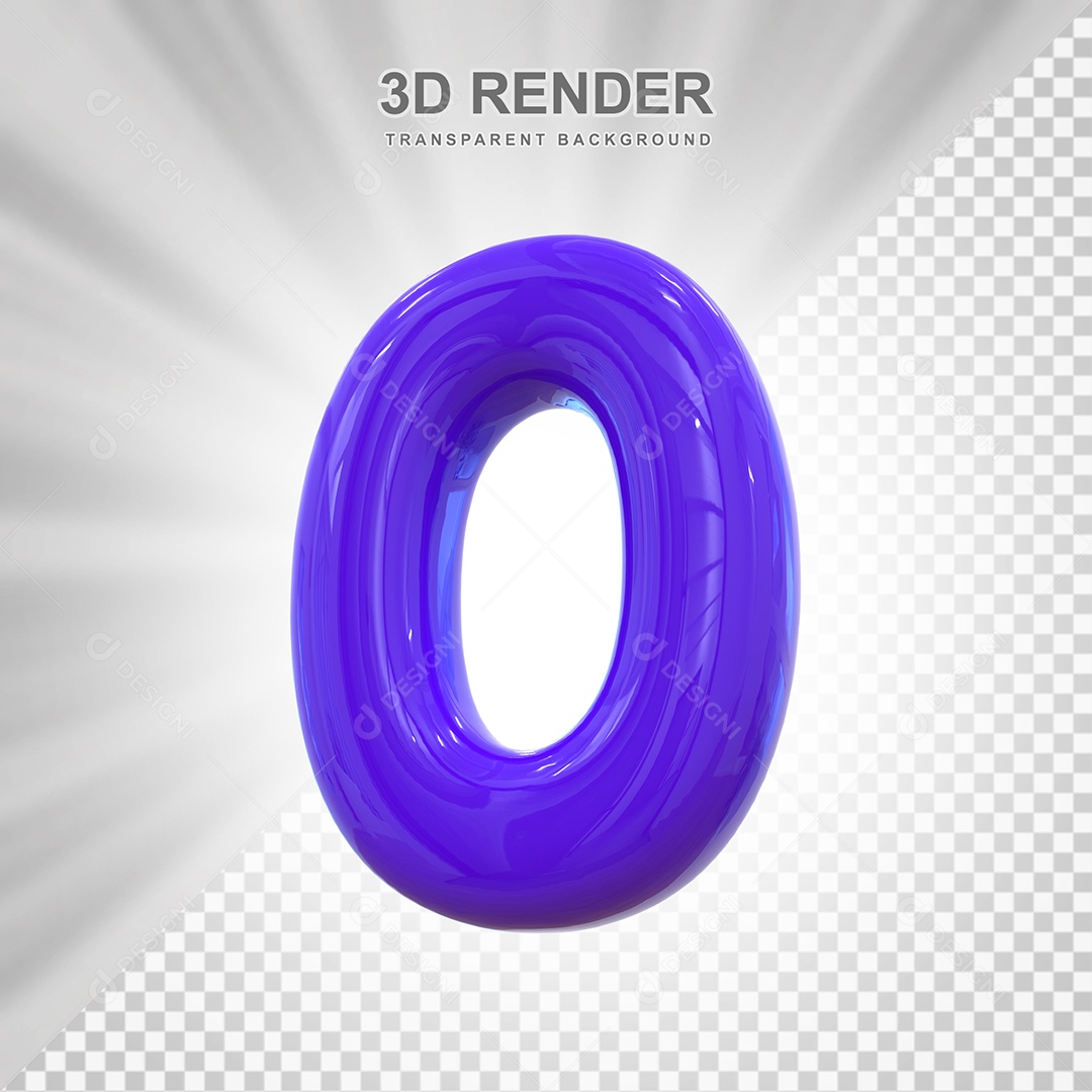 Número 0 Elemento 3D Roxo para Composição PSD