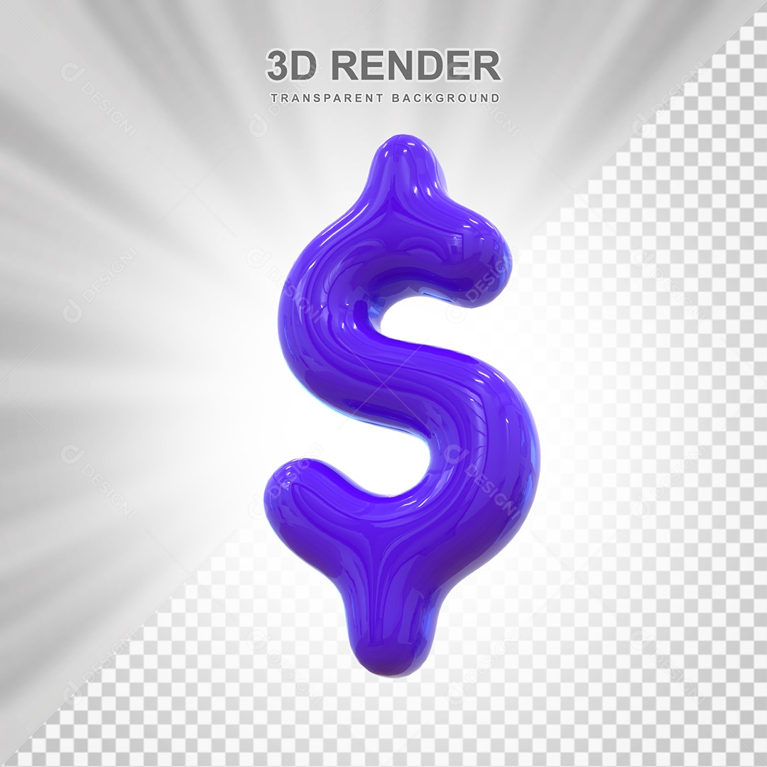 Símbolo Cifrão Elemento 3D Roxo para Composição PSD