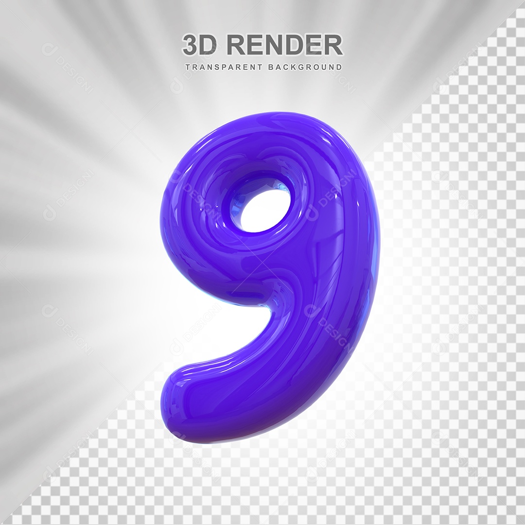 Número 9 Elemento 3D Roxo para Composição PSD