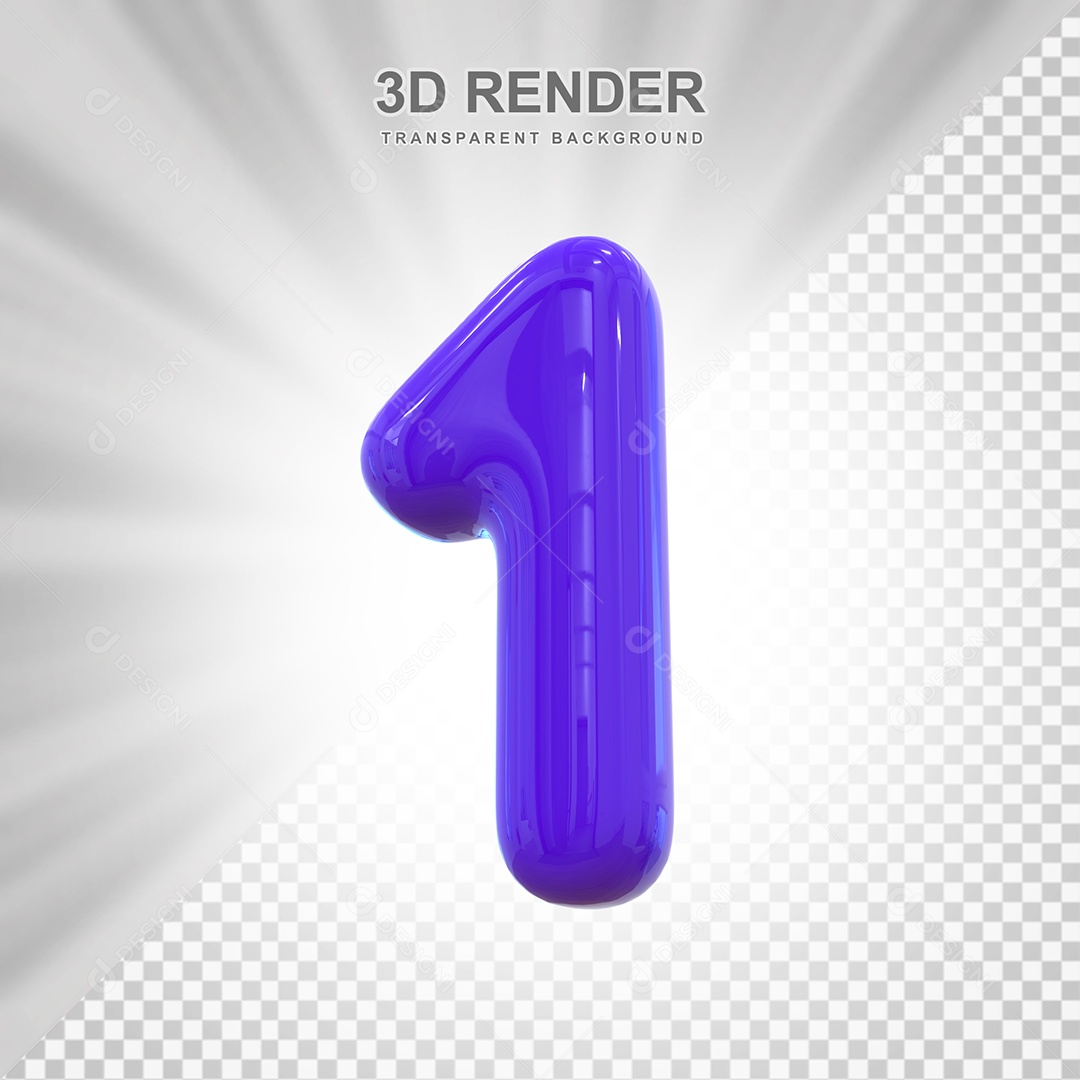 Número 1 Elemento 3D Roxo para Composição PSD