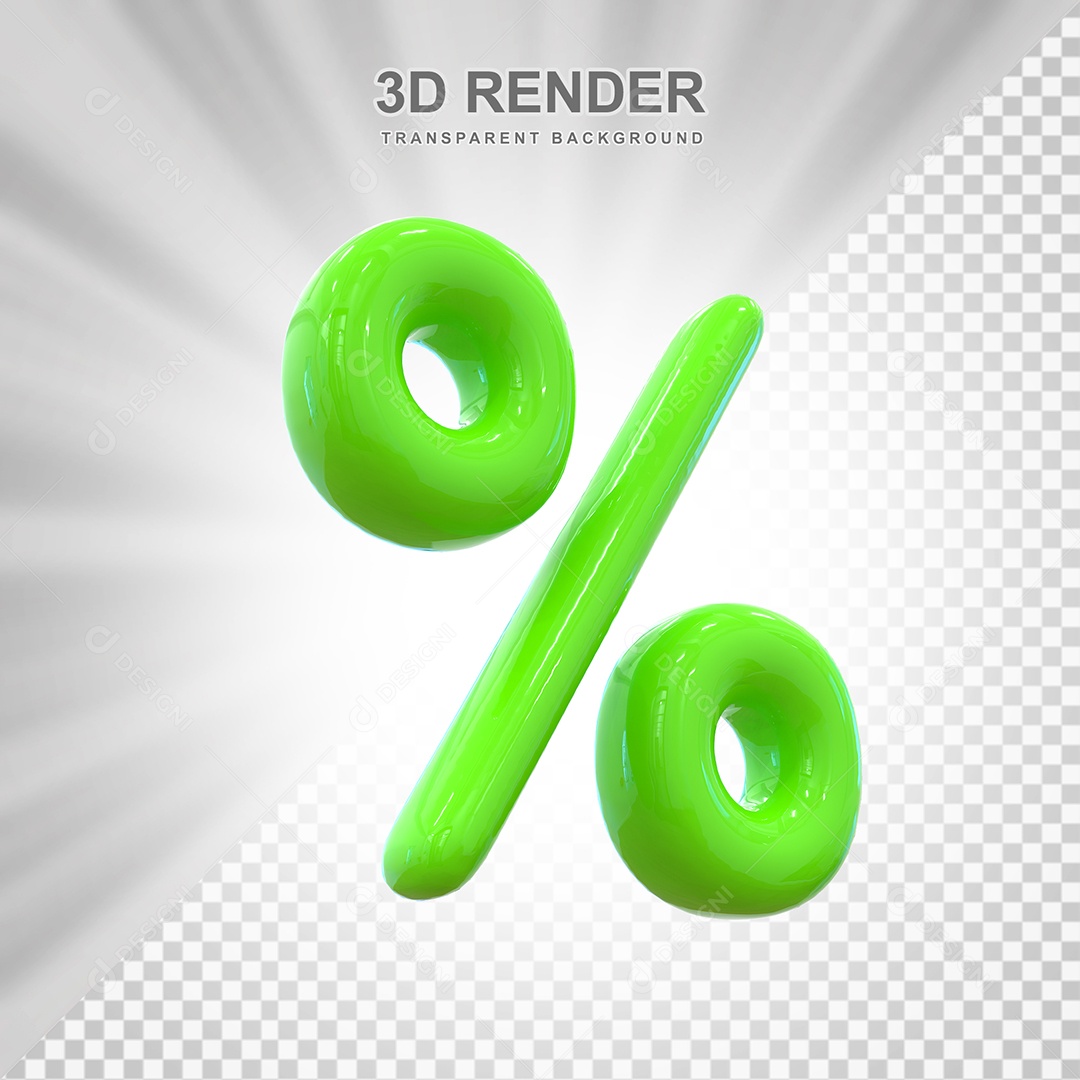 Símbolo de Porcentagem Elemento 3D Verde para Composição PSD