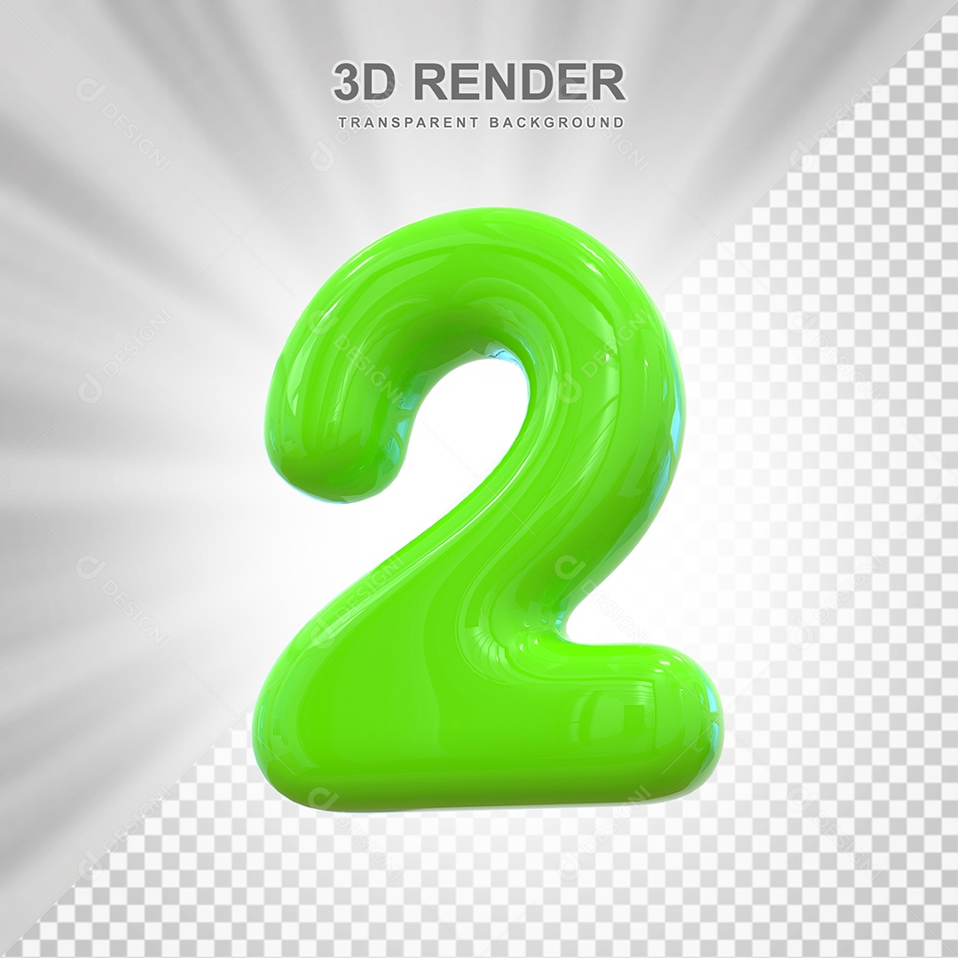 Número 2 Elemento 3D Verde para Composição PSD