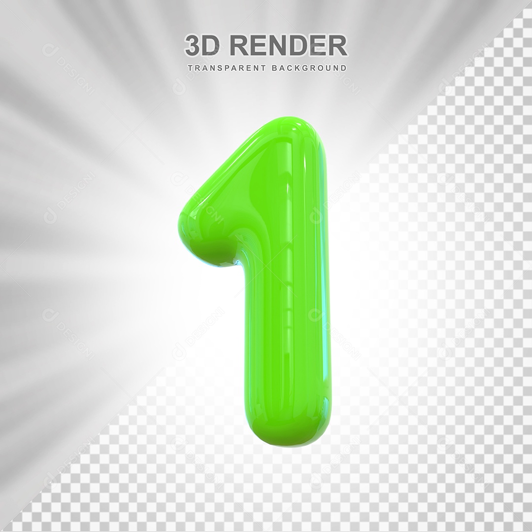 Número 1 Elemento 3D Verde para Composição PSD