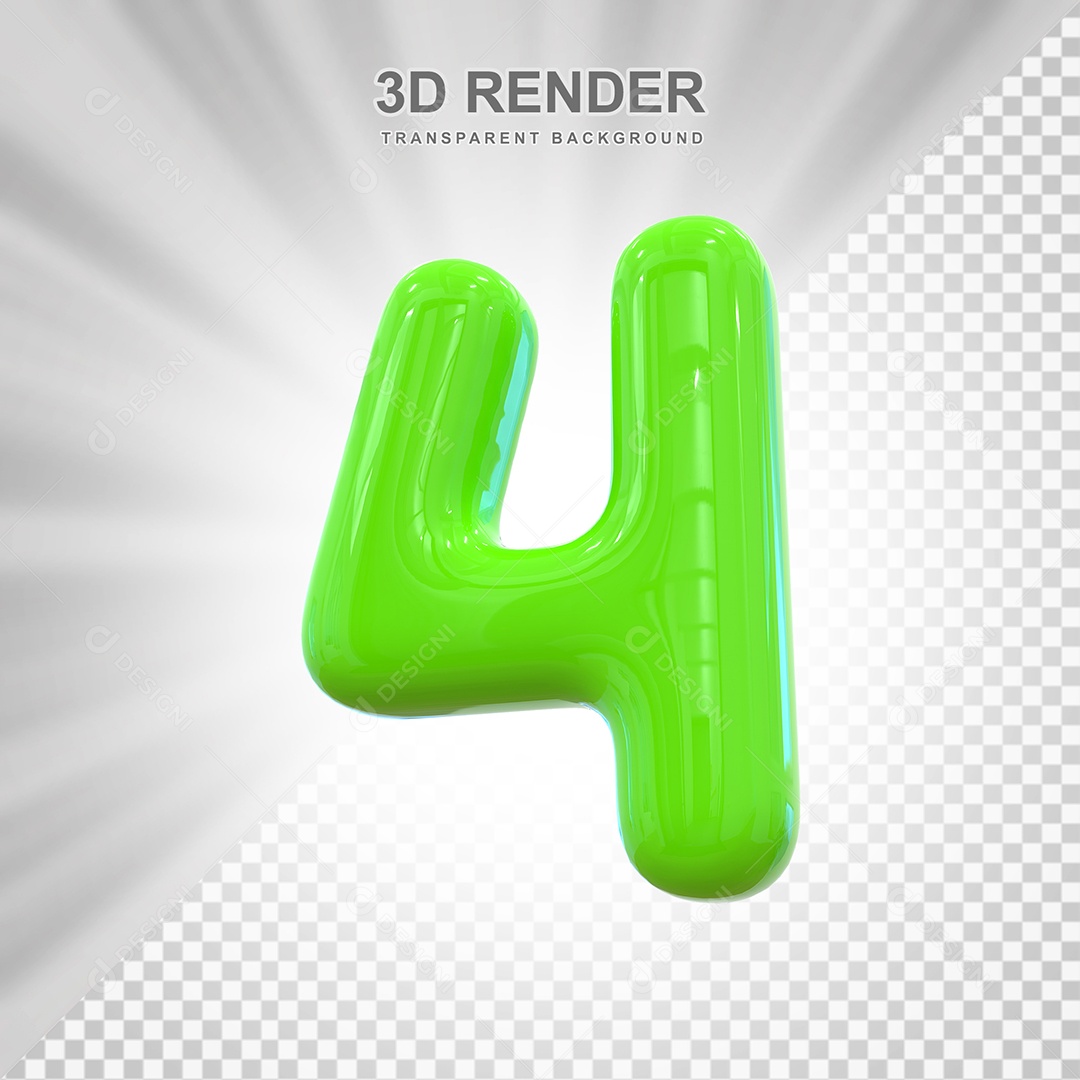 Número 4 Elemento 3D Verde para Composição PSD