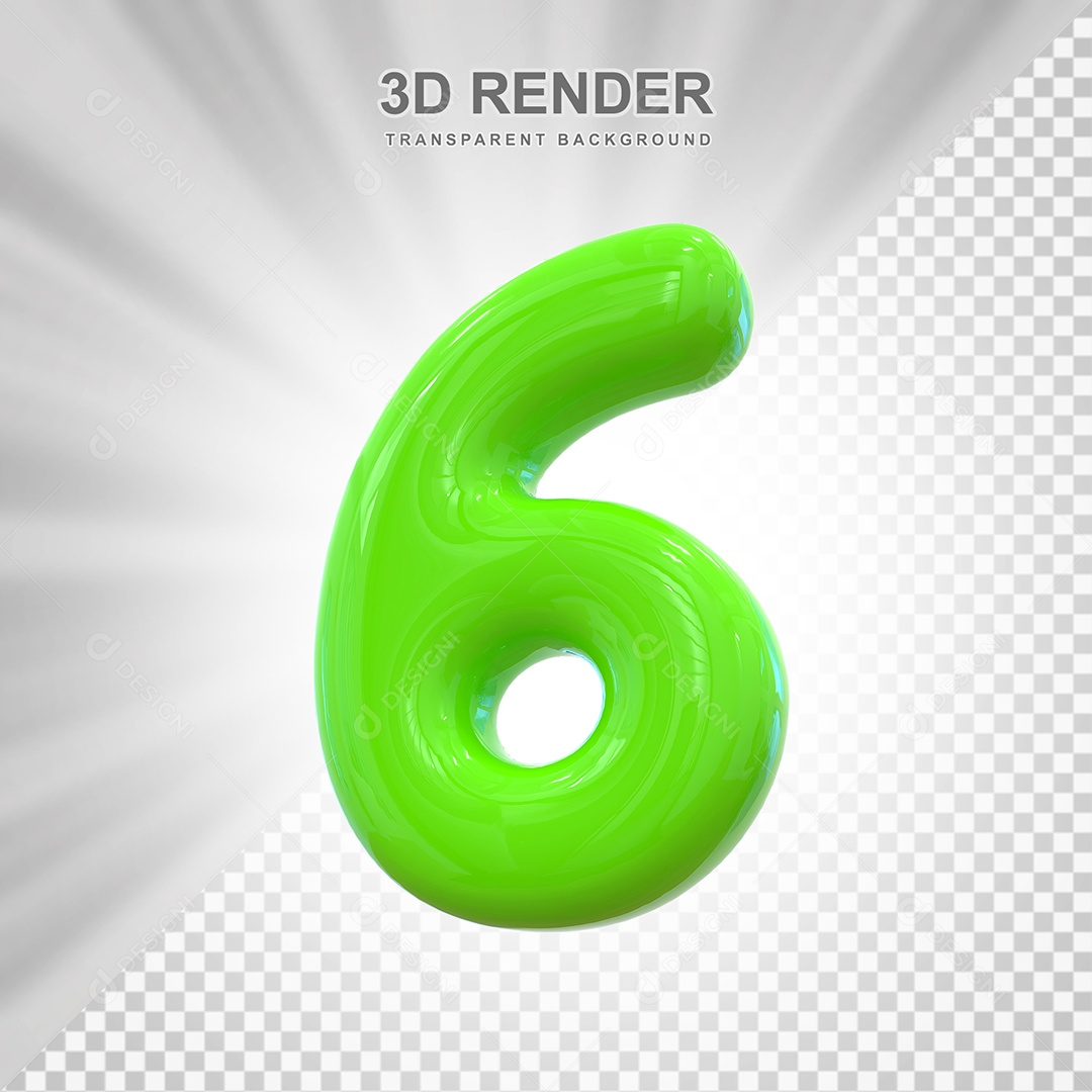 Número 6 Elemento 3D Verde para Composição PSD