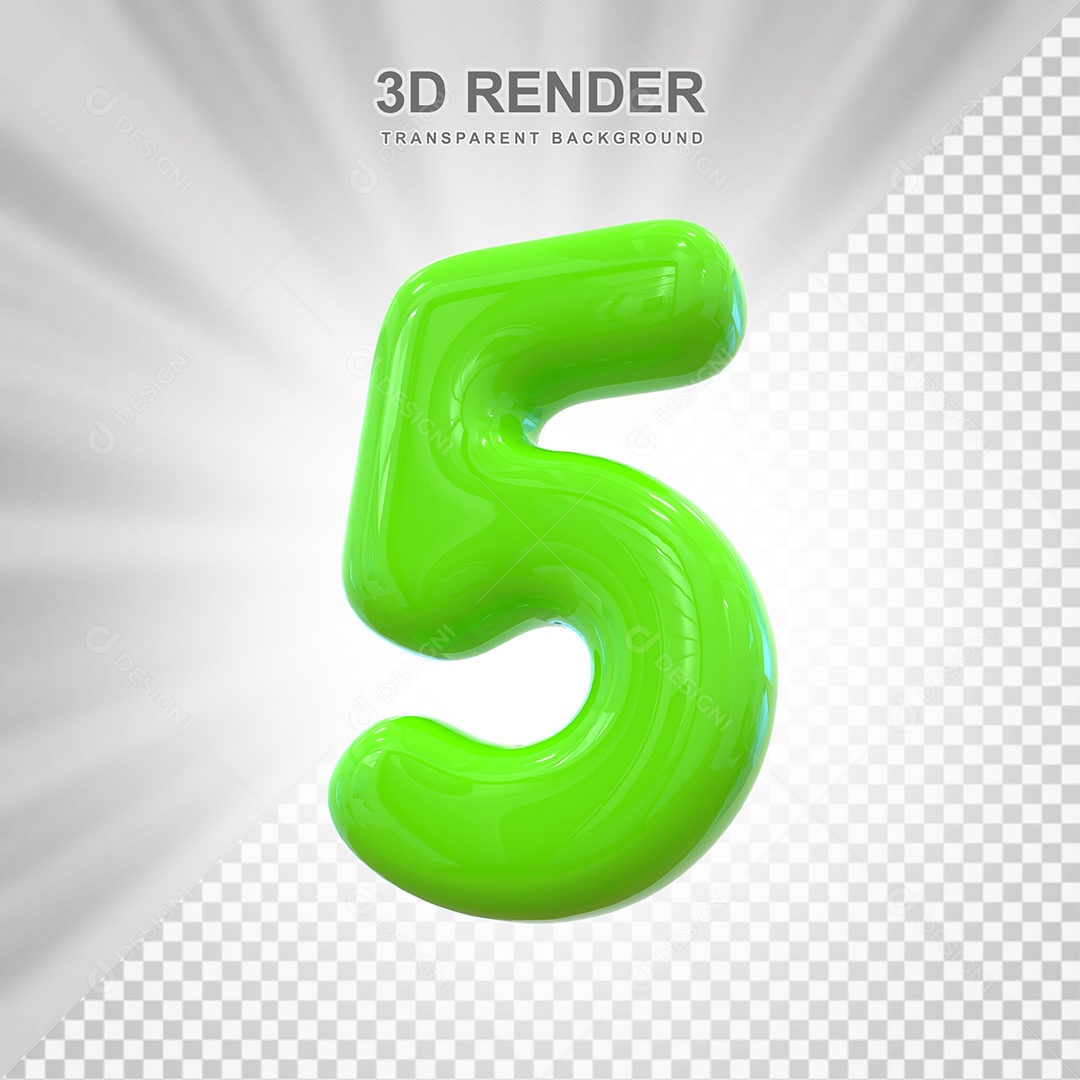 Número 5 Elemento 3D Verde para Composição PSD