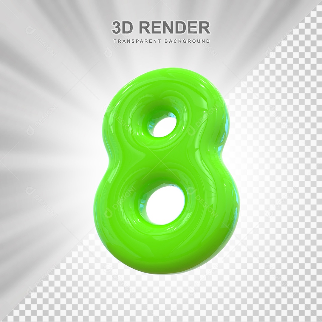 Número 8 Elemento 3D Verde para Composição PSD