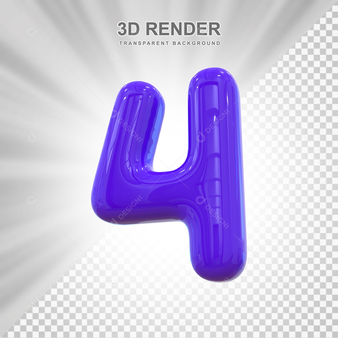 Número 4 Elemento 3D Roxo para Composição PSD