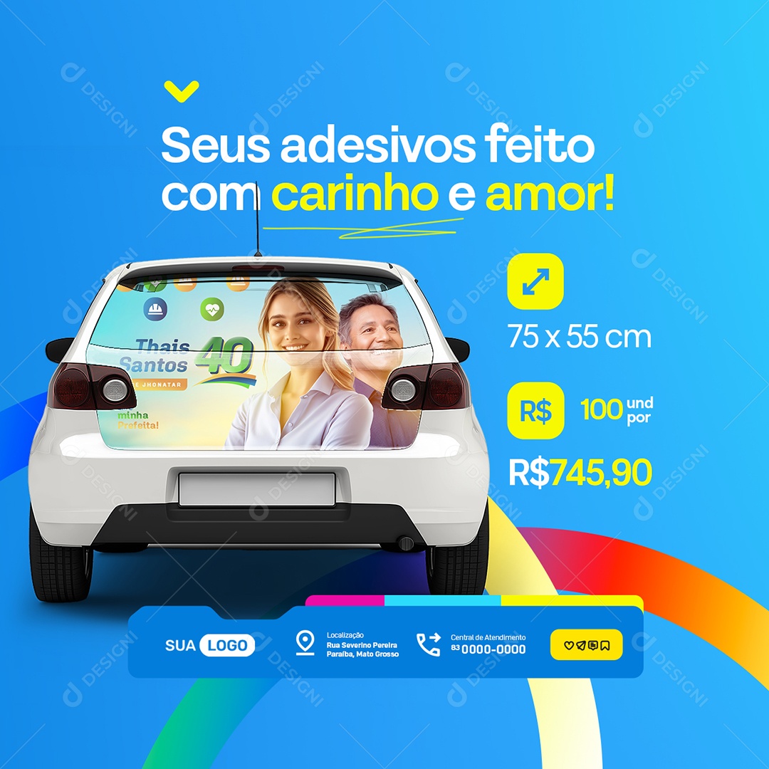 Gráfica Seus Adesivos Feito com Carinho e Amor Social Media PSD Editável