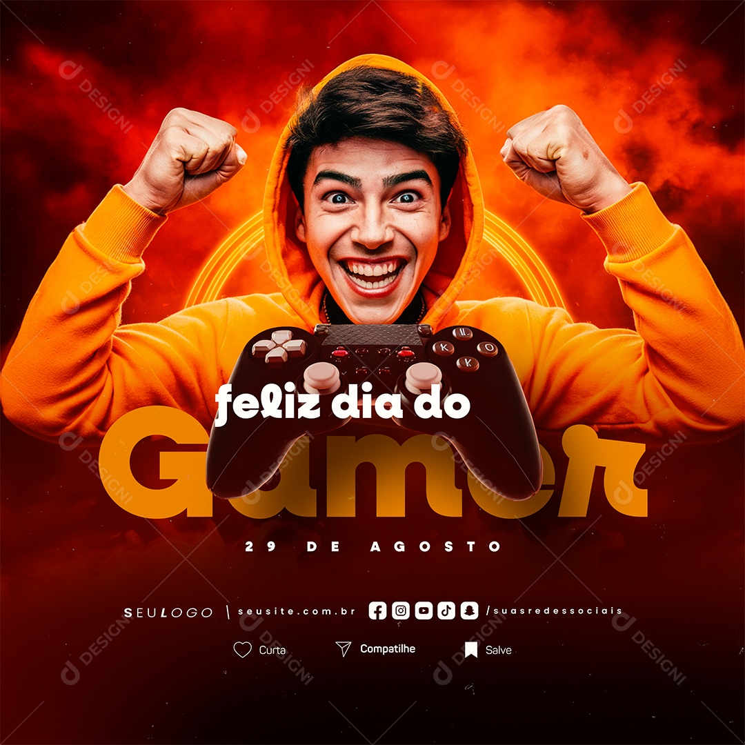 Feliz Dia do Gamer 29 de Agosto Social Media PSD Editável