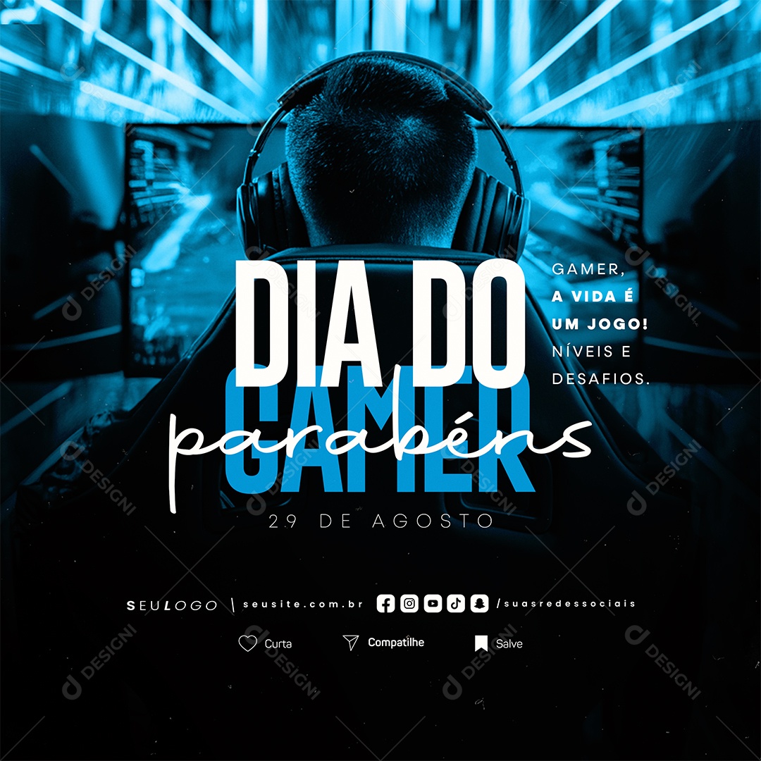 Dia do Gamer 29 de Agosto Parabéns Social Media PSD Editável