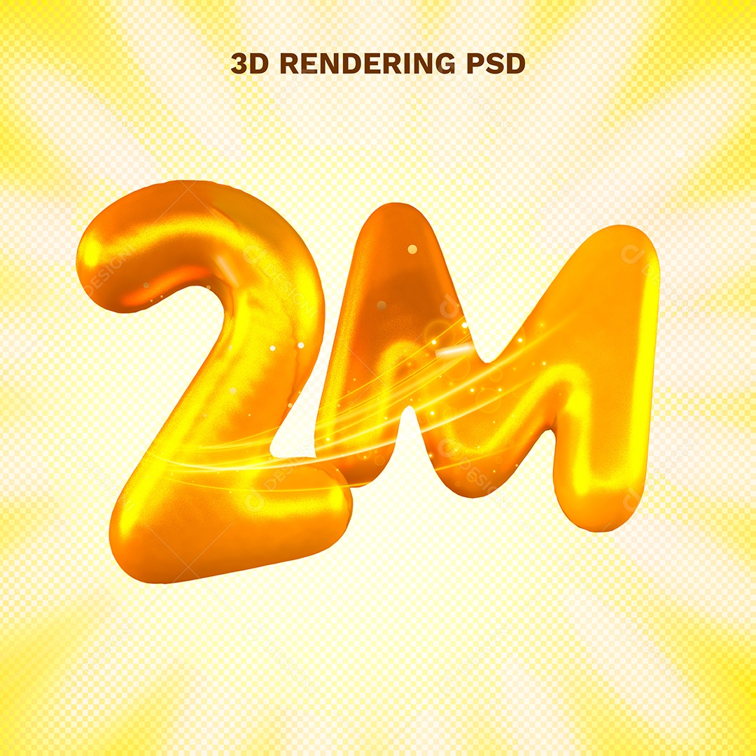 Número 2M em Dourado 3D para Composição PSD