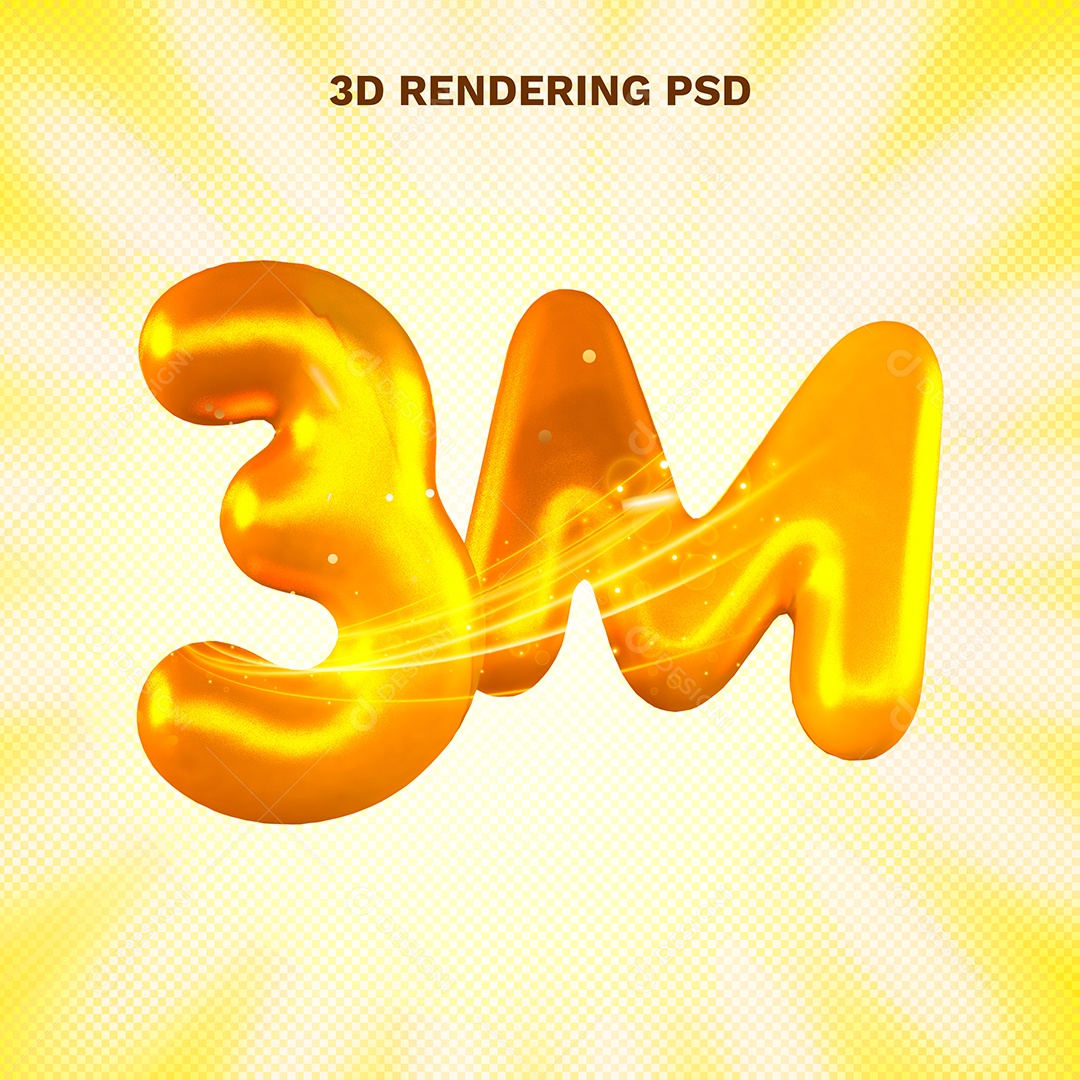 Número 3M em Dourado 3D para Composição PSD