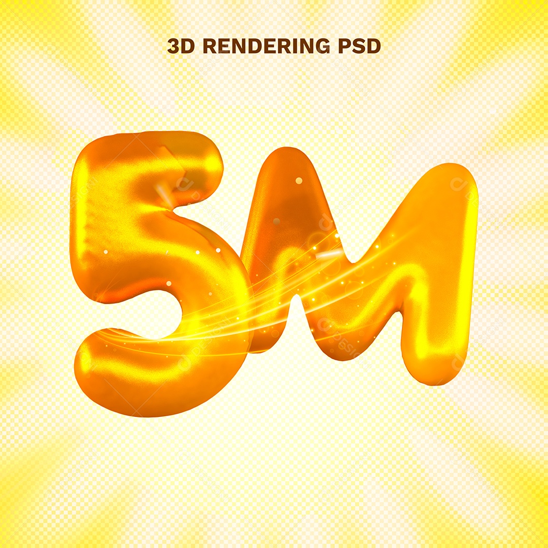 Número 5M em Dourado 3D para Composição PSD