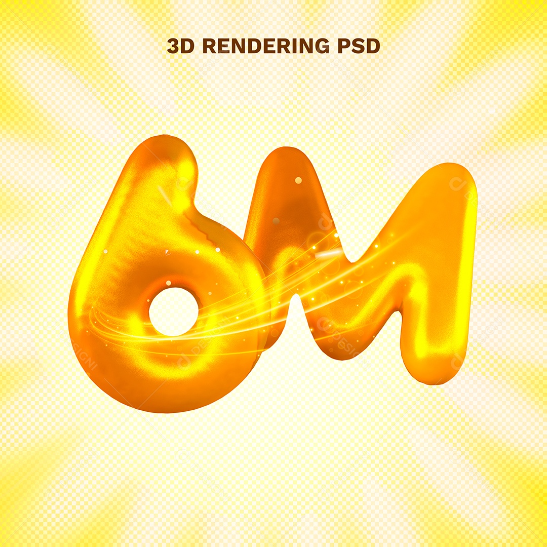 Número 6M em Dourado 3D para Composição PSD