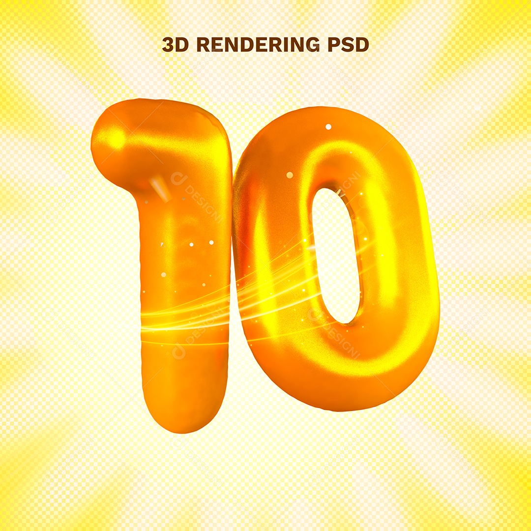 Número 10 Dourado 3D para Composição PSD