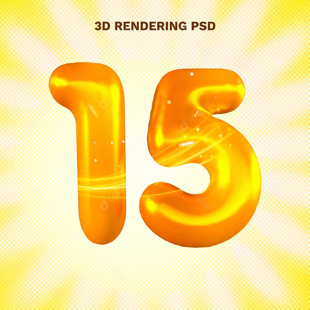 Número 15 Dourado 3D para Composição PSD
