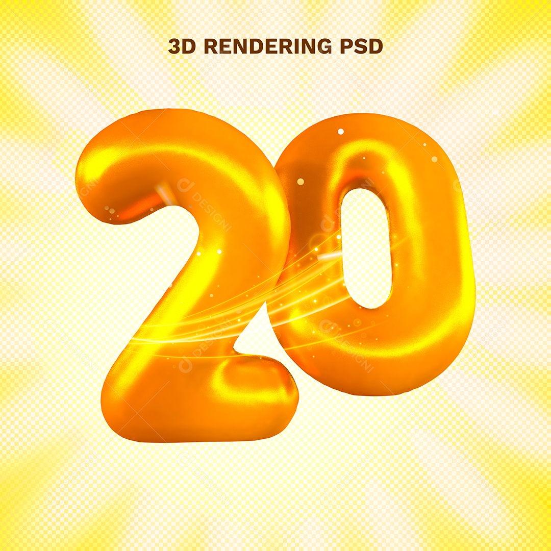 Número 20 Dourado 3D para Composição PSD