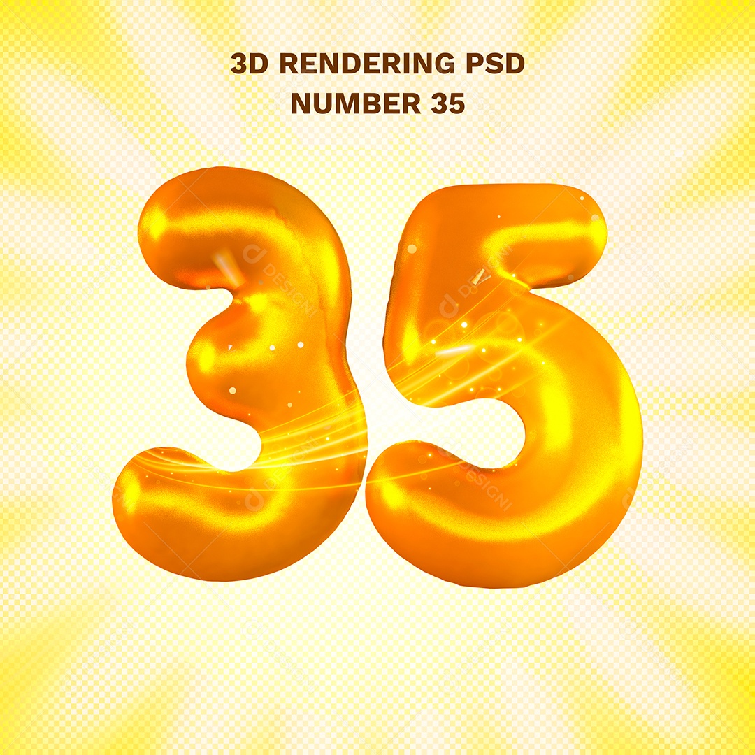 Número 35 Dourado 3D para Composição PSD