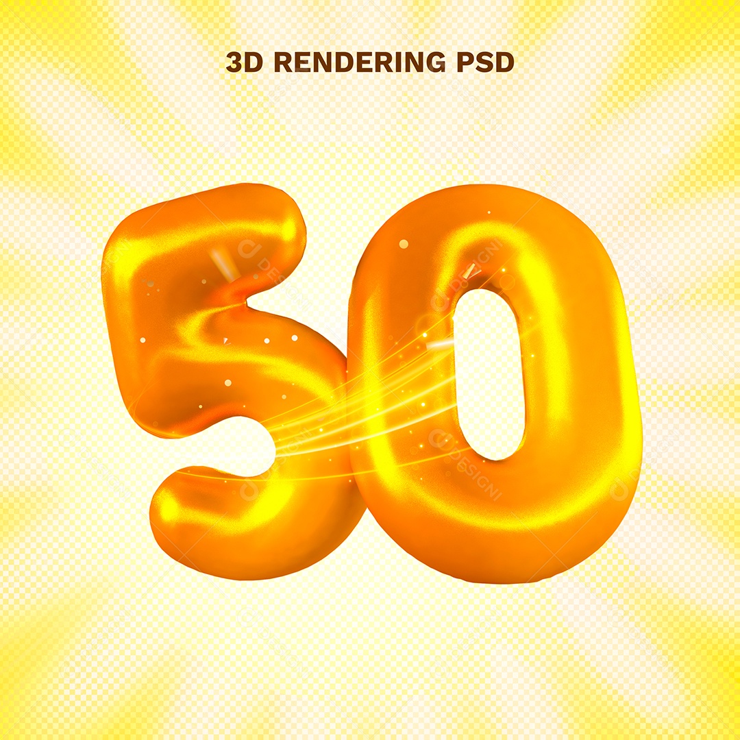 Número 50 Dourado 3D para Composição PSD