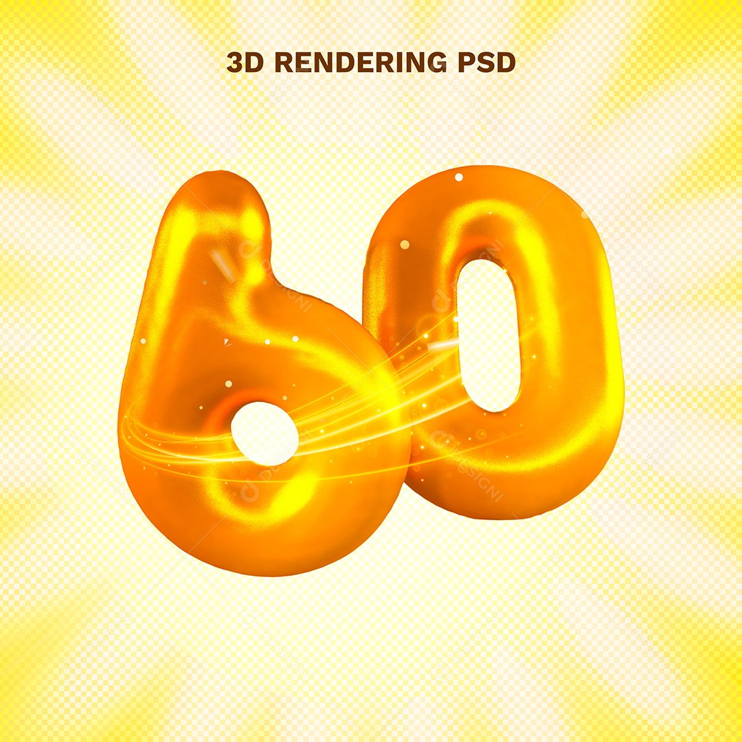 Número 60 Dourado 3D para Composição PSD