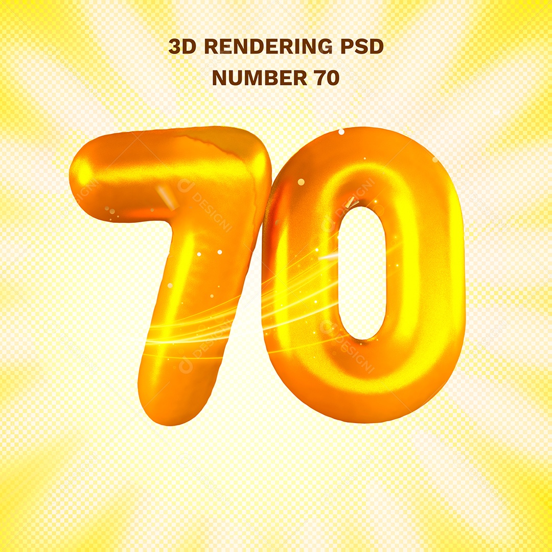 Número 70 Dourado 3D para Composição PSD