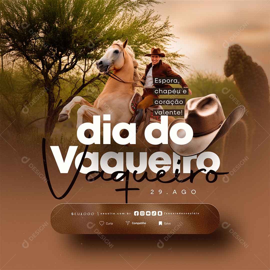 Dia do Vaqueiro 29 de Agosto Espora Chapéu Social Media PSD Editável
