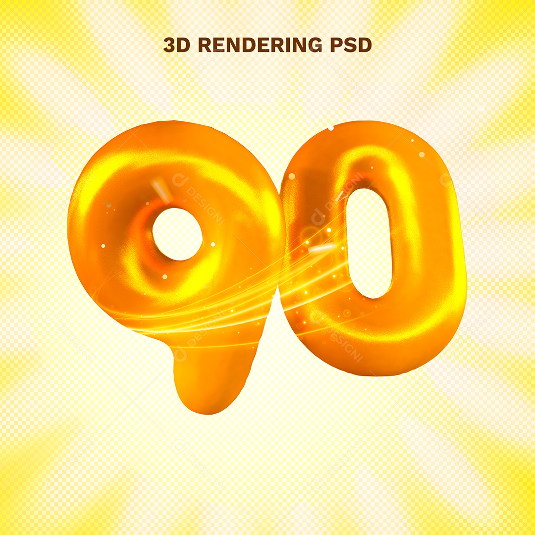 Número 90 Dourado 3D para Composição PSD